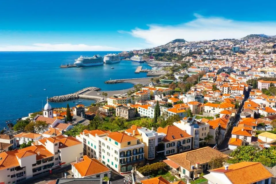 Panoramic view of the capital of Madeira island Funchal, Portugal